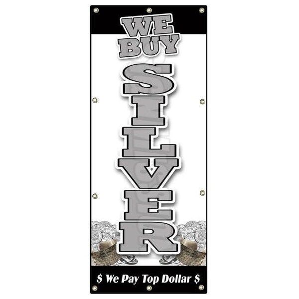Signmission WE BUY SILVER VERTICAL BANNER SIGN gold appraisals precious stone rings B-96 We Buy Silver Vertical - main